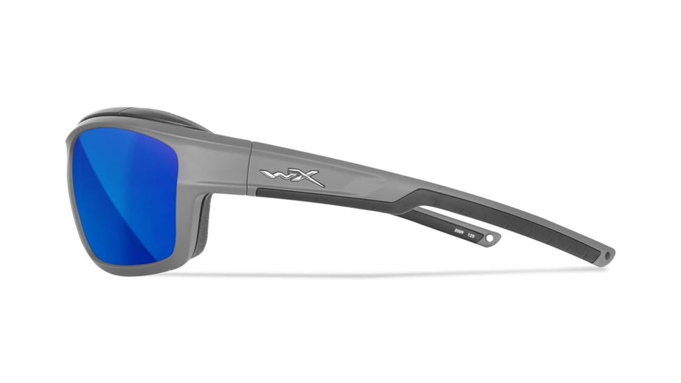 Wiley X WX Ozone Sunglasses, Matte Grey Frame, Captivate Polarized Blue Mirror Lens, CCOZN09