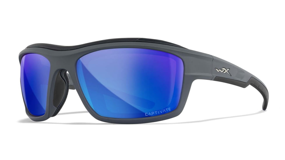 Wiley X WX Ozone Sunglasses, Matte Grey Frame, Captivate Polarized Blue Mirror Lens, CCOZN09